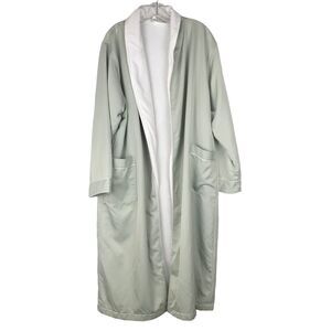 Kashwere Unisex Microfiber Robe Long Mint Green White Pockets Large NO BELT